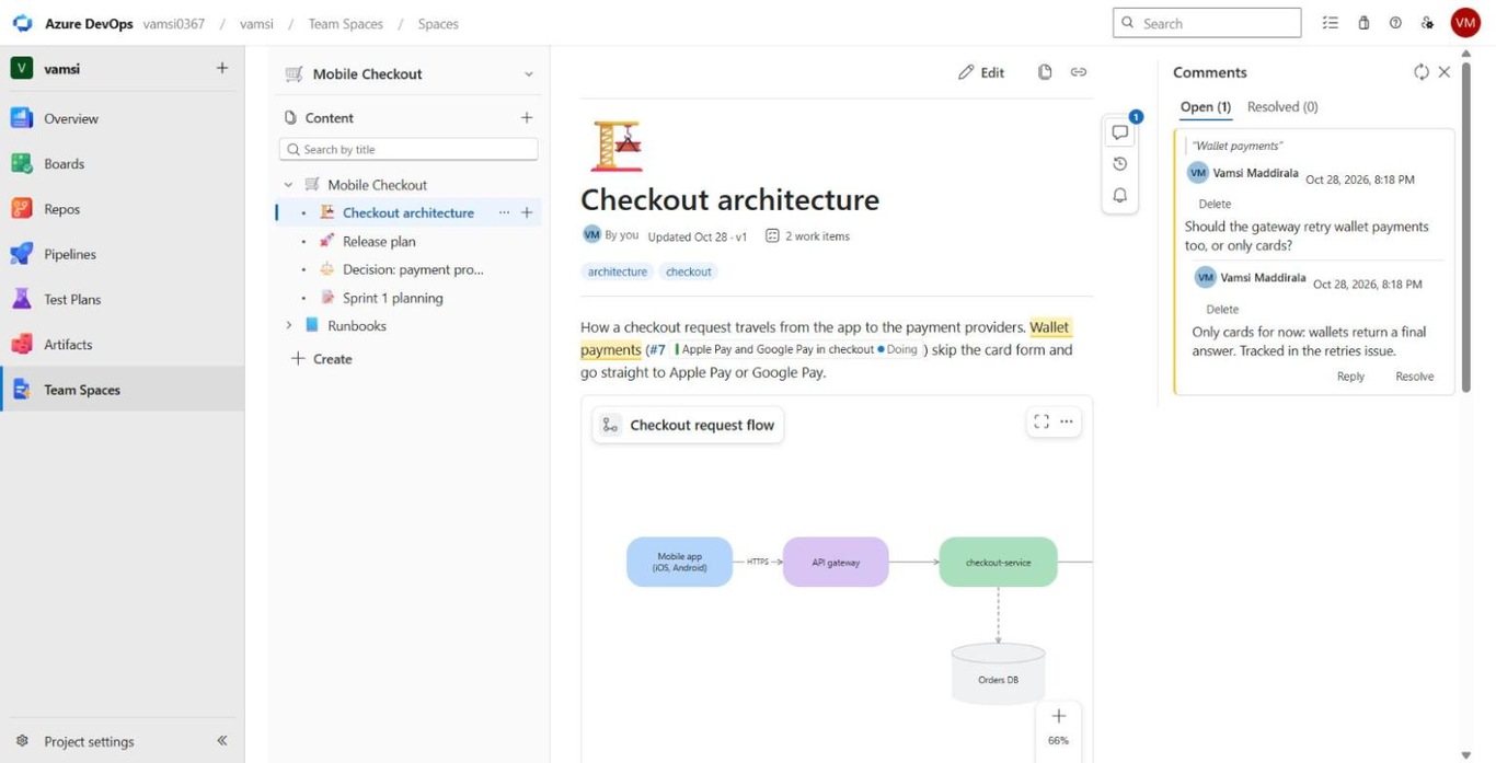 TeamSpaces for Azure DevOps: comments