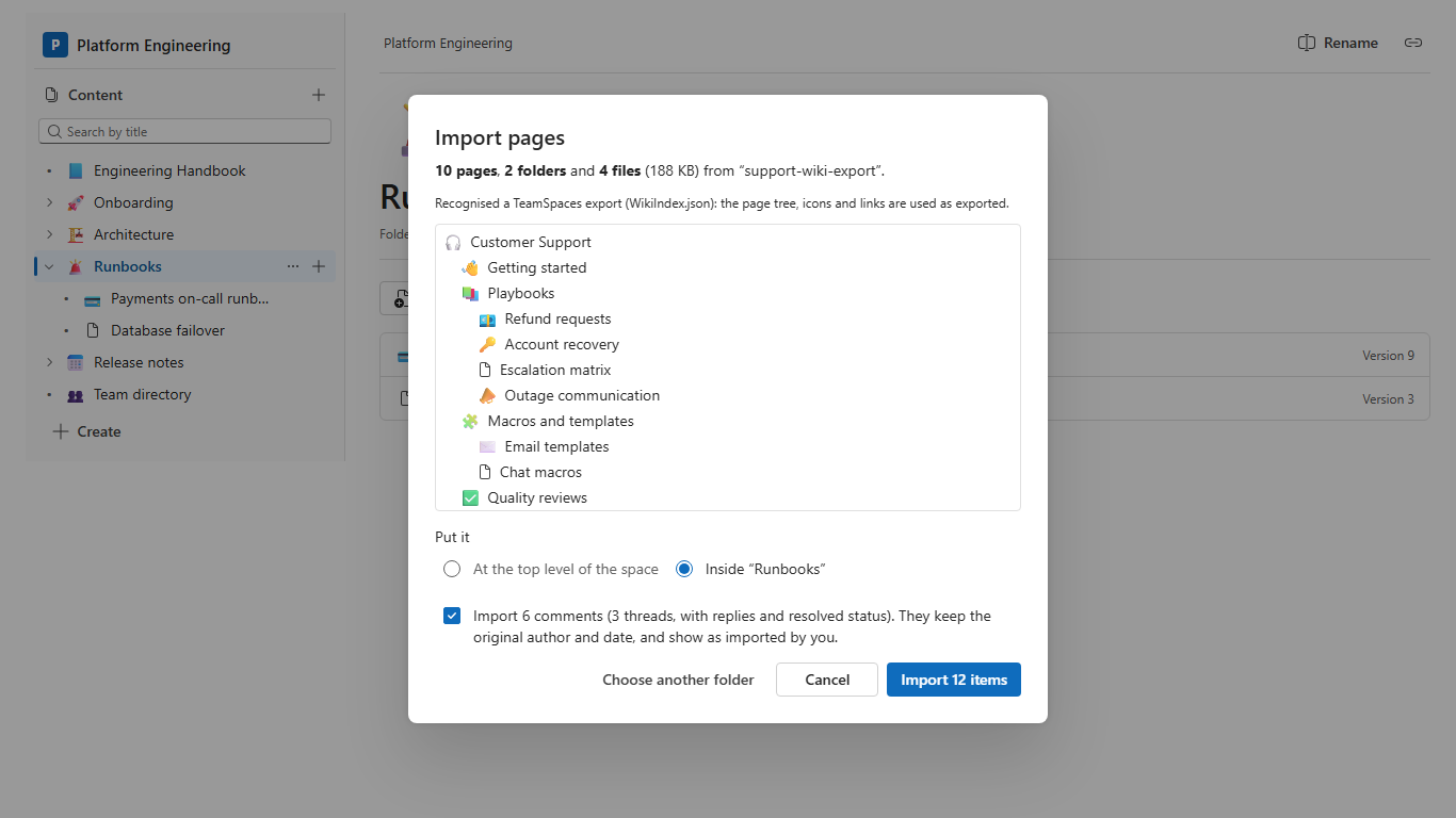 TeamSpaces: import